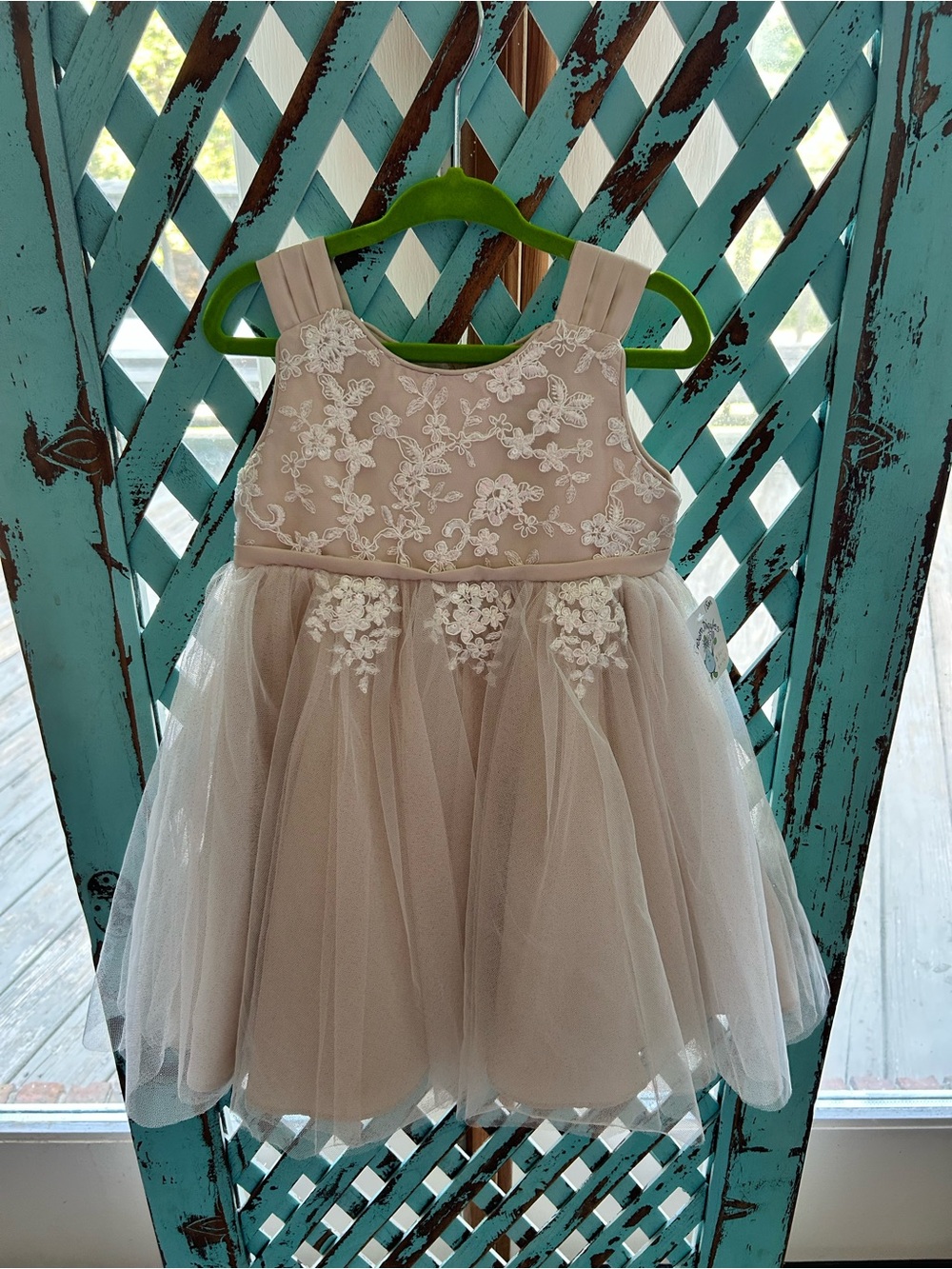 Floral Lace Tulle Girls Dress in Blush